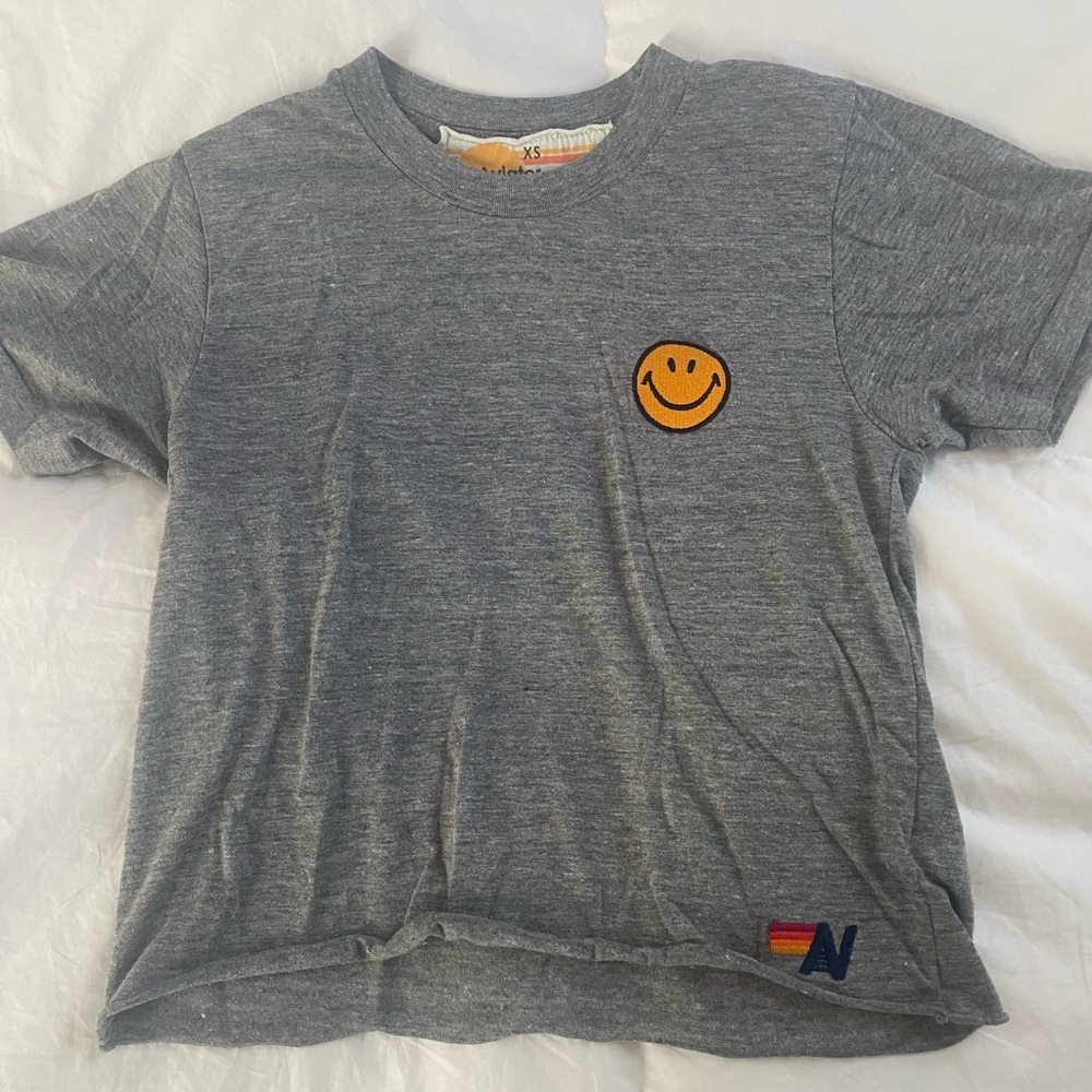Gray women’s T-Shirt with Smiley Patch